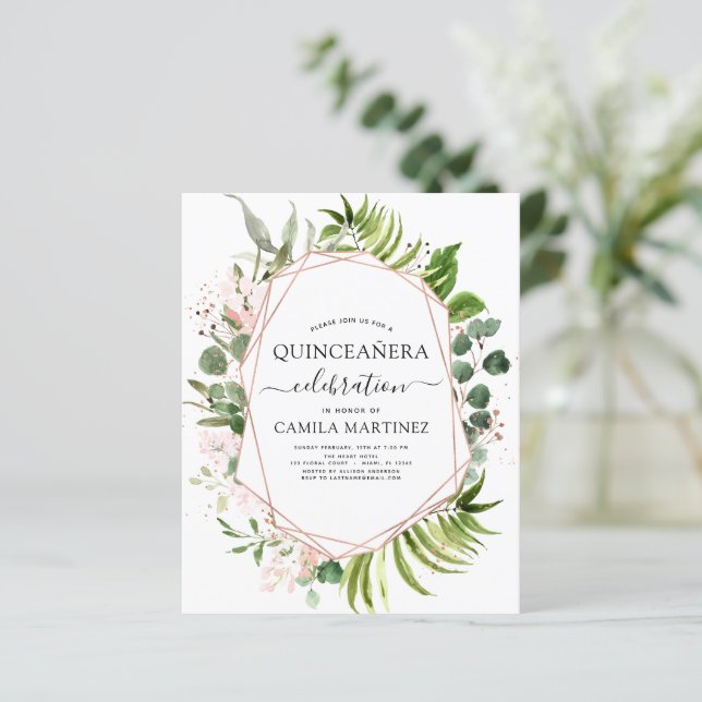 Budget Quinceanera Eucalyptus Rose Gold Geometric (Standing Front)