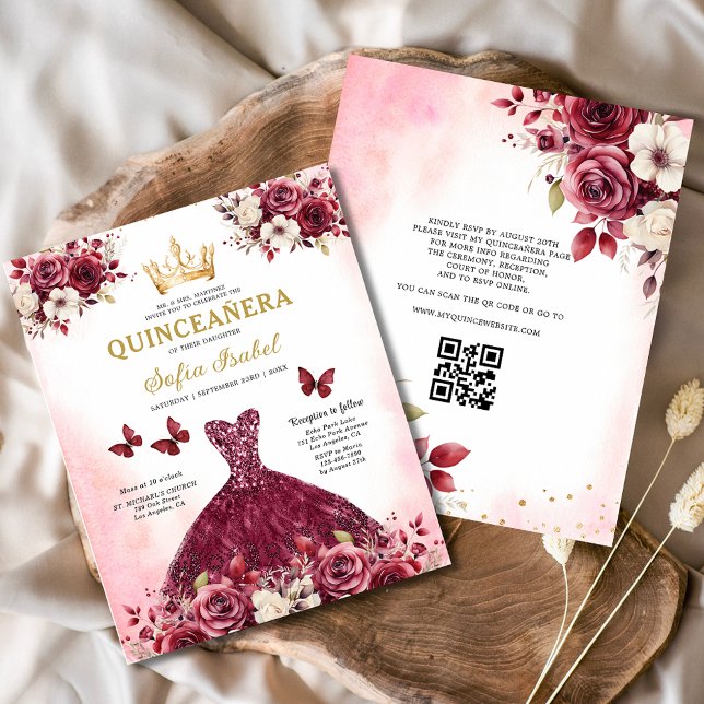 Budget Quinceanera Floral Burgundy Princess  (Creator Uploaded)