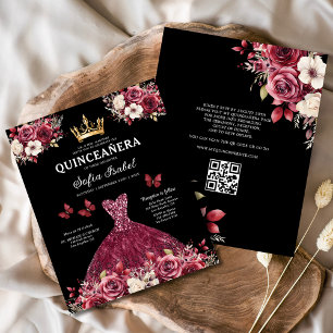 Budget Quinceanera Floral Burgundy Princess