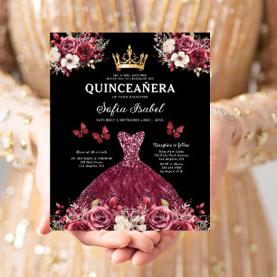 Budget Quinceanera Floral Burgundy Princess  Flyer