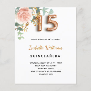 Budget Quinceanera floral rose gold eucalyptus