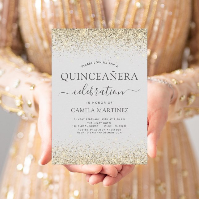 Budget Quinceanera Gold Glitter Invitations (Creator Uploaded)