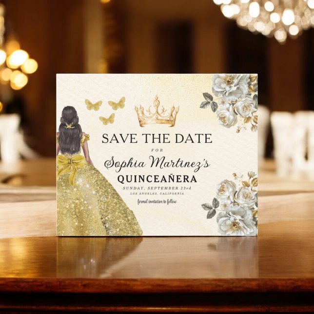 Budget Quinceanera Gold Save the Date Floral (Creator Uploaded)