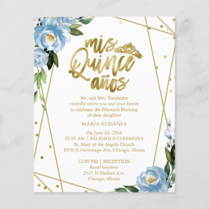 Budget Quinceanera Invitation Bilingual Blue