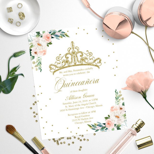 Budget Quinceanera Invitation Bilingual Tiara (Creator Uploaded)