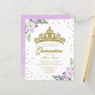 Budget Quinceanera Invitation Gold Tiara