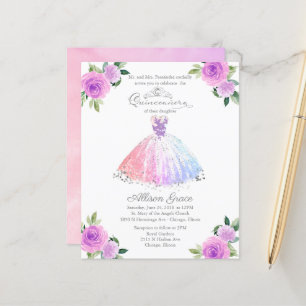 Budget Quinceanera Invitation Pastel Colours Gown