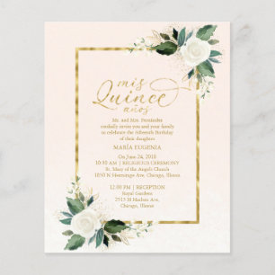 Budget Quinceanera Invitation Pink Gold Floral