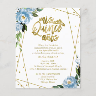 Budget Quinceanera Invitation Spanish Blue Floral
