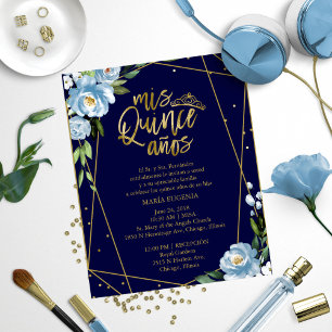 Budget Quinceanera Invitation Spanish Blue Floral