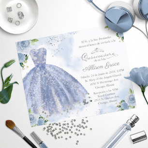 Budget Quinceanera Invitation Spanish Blue Gown