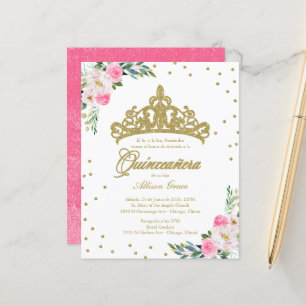 Budget Quinceanera Invitation Spanish Gold Tiara