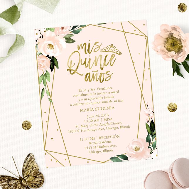 Budget Quinceanera Invitation Spanish Pink Blush (Creator Uploaded)
