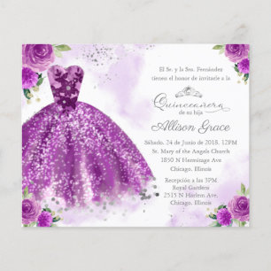 Budget Quinceanera Invitation Spanish Purple
