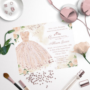 Budget Quinceanera Invitation Spanish Rose Gold