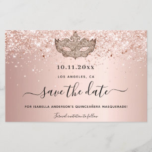 Budget Quinceanera masquerade rose gold save date