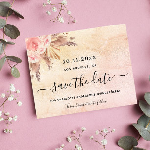 Budget Quinceanera pampas blush save the date
