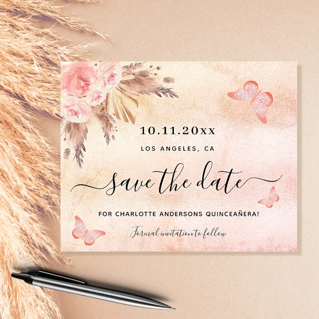 Budget Quinceanera pampas blush save the date (Creator Uploaded)