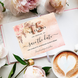 Budget Quinceanera pampas rose save the date