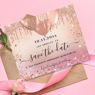 Budget Quinceanera pink rose gold save the date