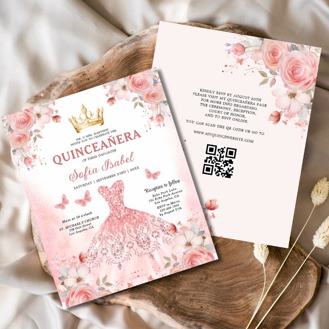 Budget Quinceañera QR Code Blush Pink Floral (Creator Uploaded)