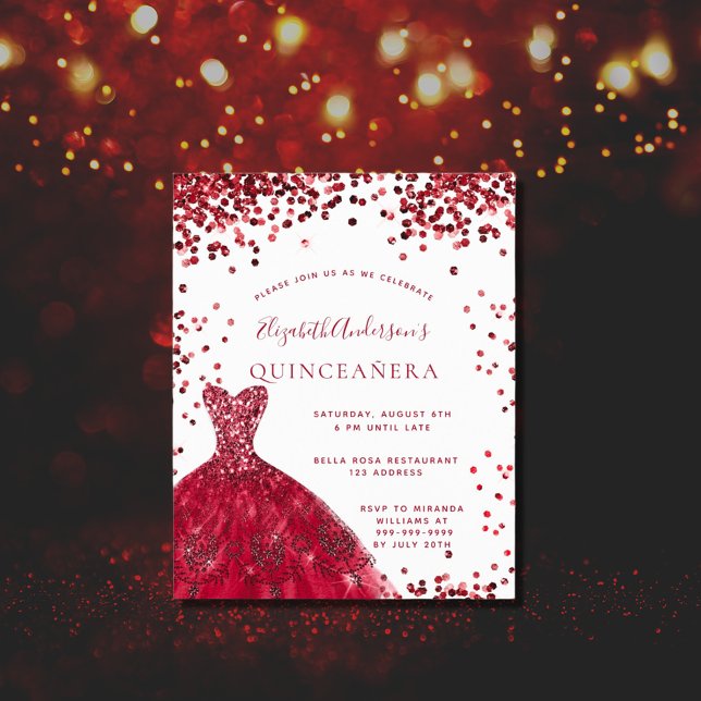 Budget Quinceanera red white dress invitation (Creator Uploaded)