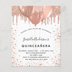 Budget Quinceanera rose gold glitter invitation