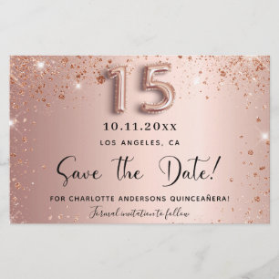 Budget Quinceanera rose gold glitter save the date