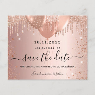Budget Quinceanera rose gold glitter save the date