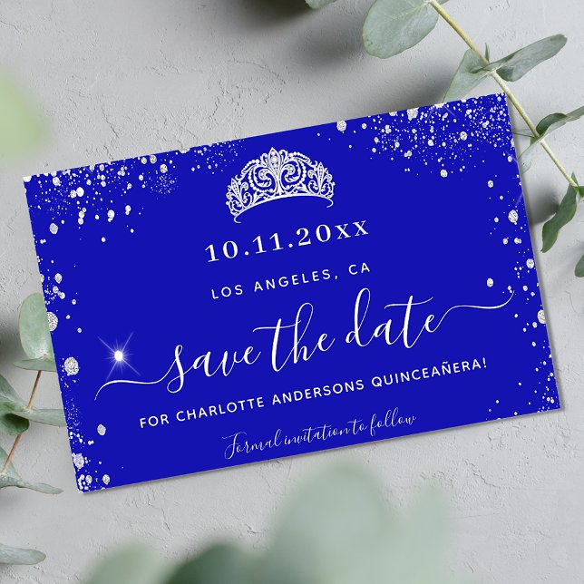 Budget Quinceanera royal blue silver save date (Creator Uploaded)