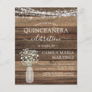 Budget Quinceanera Rustic Baby's Breath Invitation Flyer