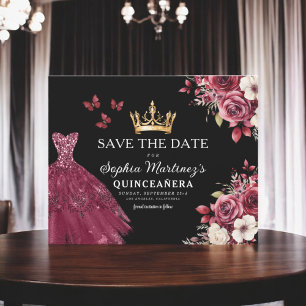 Budget Quinceanera Save the Date Floral Burgundy 