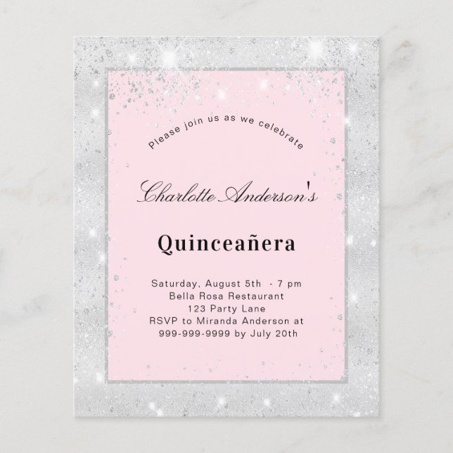 Budget Quinceanera silver blush pink glitter dust (Front)