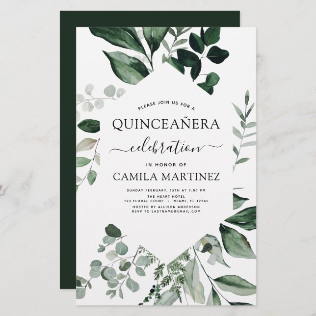 Budget Quinceanera Spring Botanical Greenery (Front/Back)