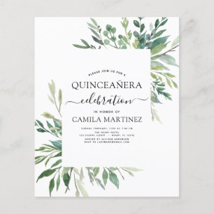 Budget Quinceanera Spring Botanical Greenery Flyer