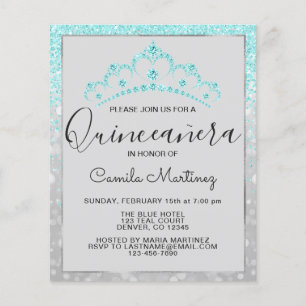 Budget Quinceanera Teal Blue Girly Glitter  Flyer