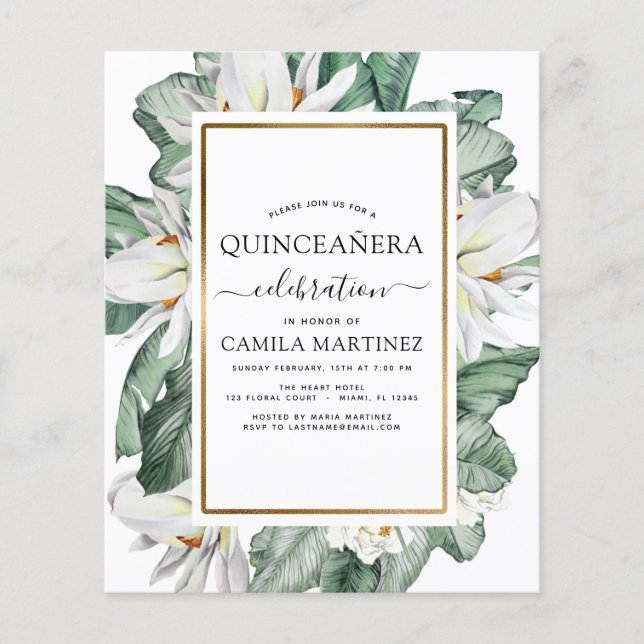 Budget Quinceañera Tropical Magnolia Invitation Flyer (Front)