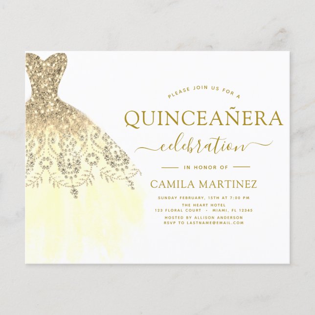 Budget Quinceanera White and Gold Glitter Flyer (Front)