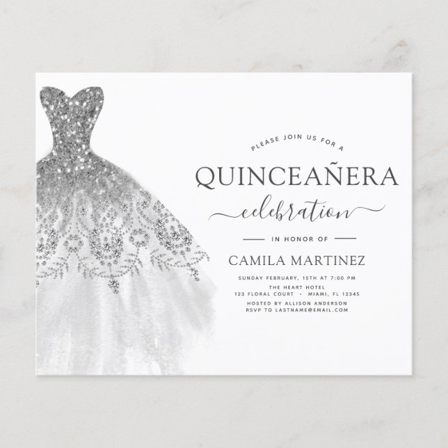 Budget Quinceanera White and Silver Glitter (Front)