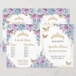 Budget Quinceañera XV Blue Lilac Padrinos Program