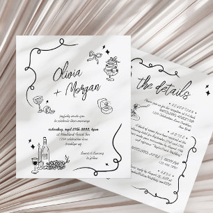BUDGET Quirky Doodle All in one Wedding Invitation