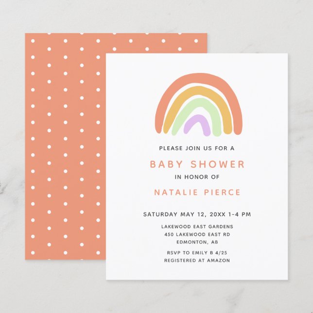  Budget Rainbow Baby Shower Cute Simple Peach (Front/Back)