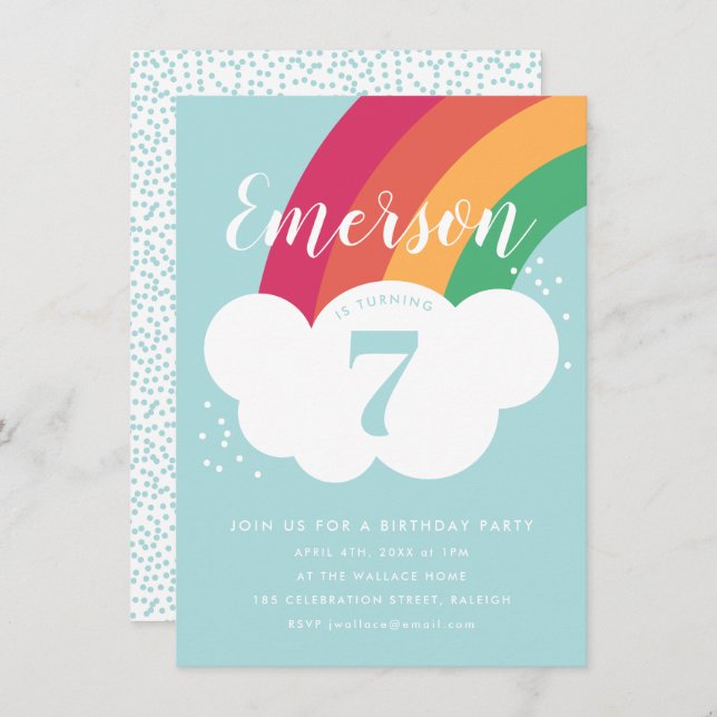 Budget Rainbow Birthday Party Invitation (Front/Back)