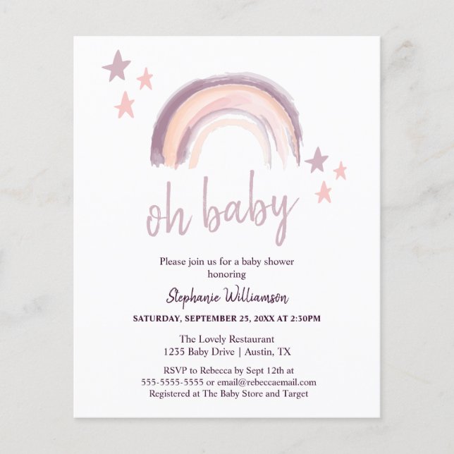 Budget Rainbow  Boho oh baby Pink Baby Shower  (Front)