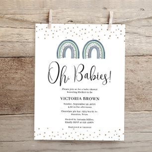 Budget Rainbow Boy Twins Baby Shower Invitation