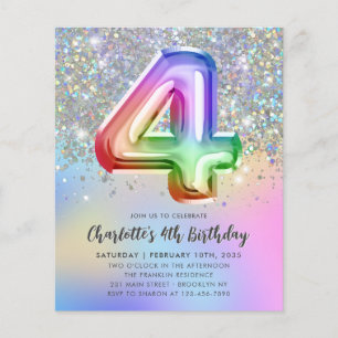 Budget Rainbow Glitter Foil Balloon 4th Birthday