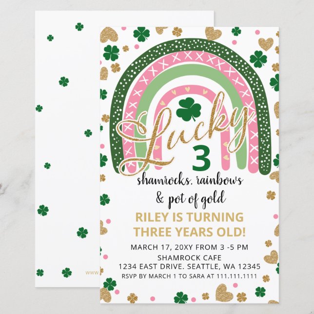 Budget Rainbow St Patrick Girl Birthday Invitation (Front/Back)