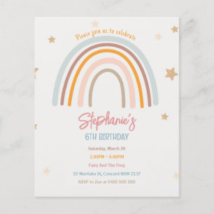 Budget Rainbow Stars Birthday Party Invitation Flyer