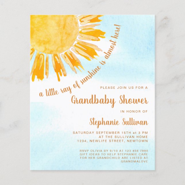 Budget Ray of Sunshine Grandbaby Shower Invitation (Front)