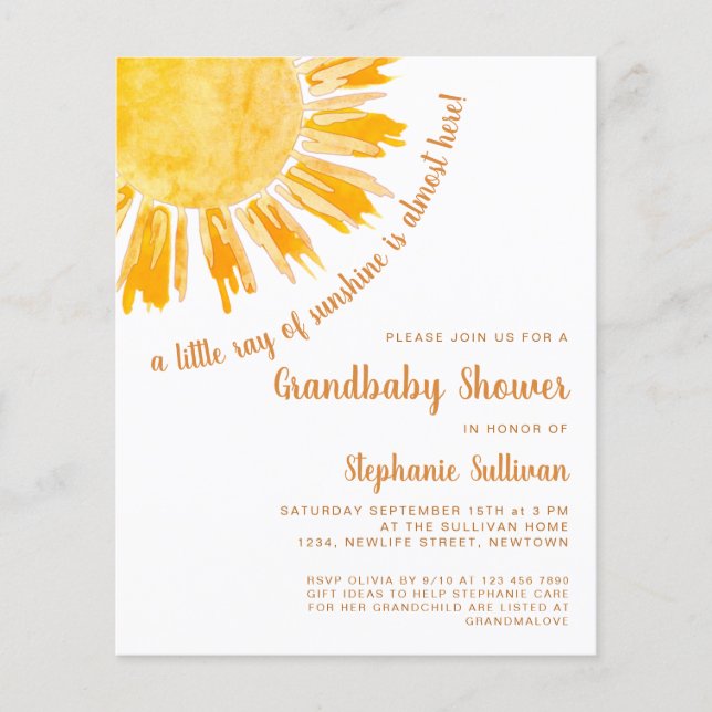 Budget Ray of Sunshine Grandbaby Shower Invitation (Front)